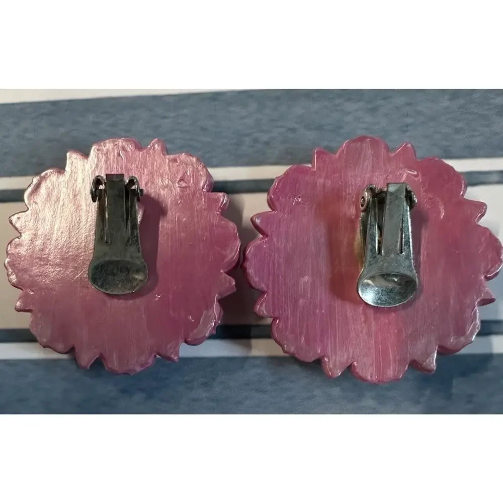 Vintage Jewelry Clip Earrings Hot Pink Clear Crystals